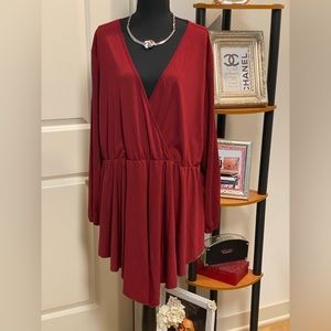 SHEIN CURVE LONG SLEEVES FAUX WRAP BLOUSE WOMEN’S SIZE 4XL NWOT. BURGUNDY.